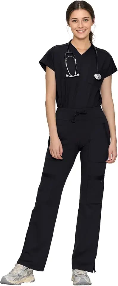 Scrubs for Women Set, V Neck Top & Straight Leg Pants