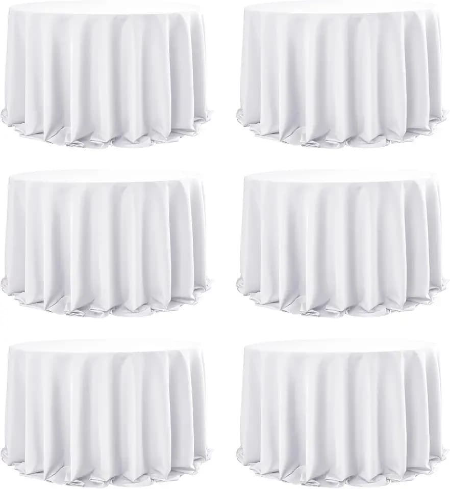 6-Pack White Round Tablecloths, 132 in, for 6-8 Ft Round Tables