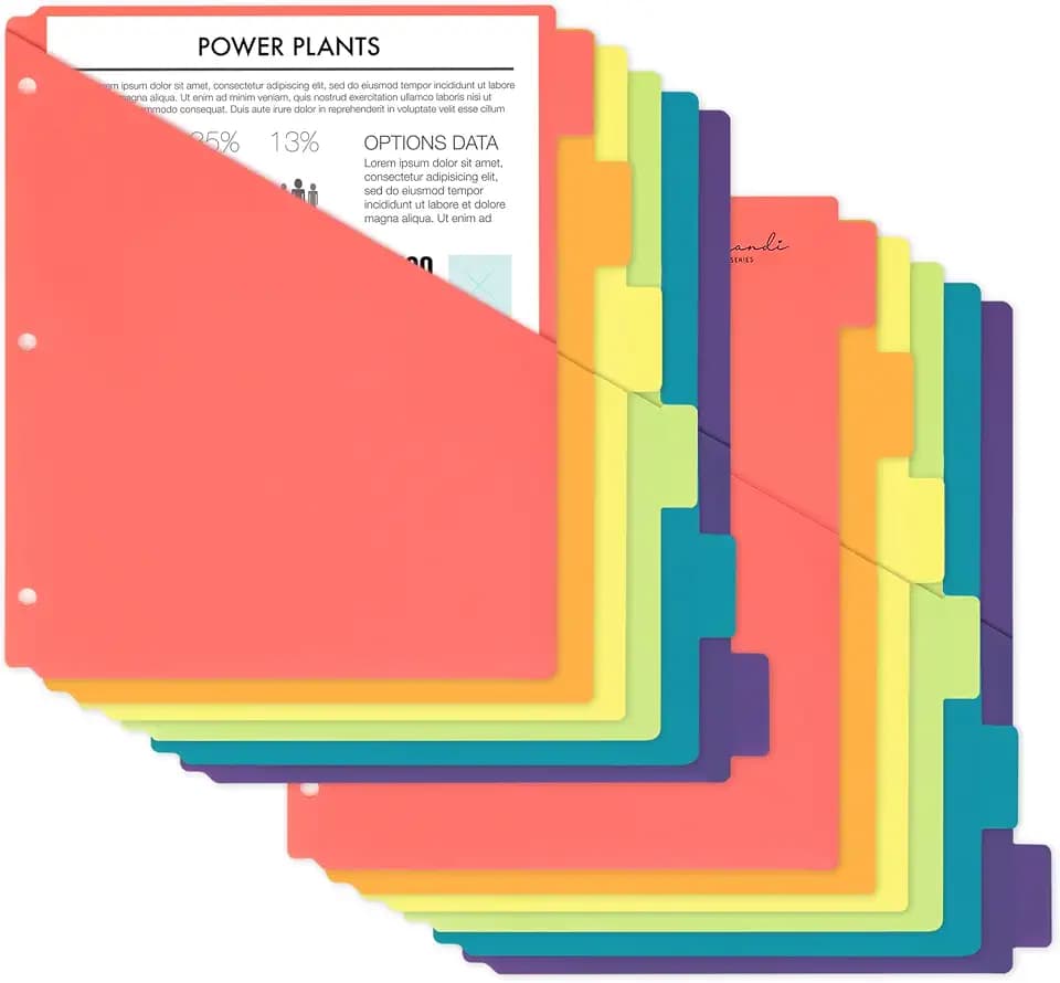 H4D 6-Tab Plastic Binder Dividers, 2 Pockets, Primary Colors, 2 Sets