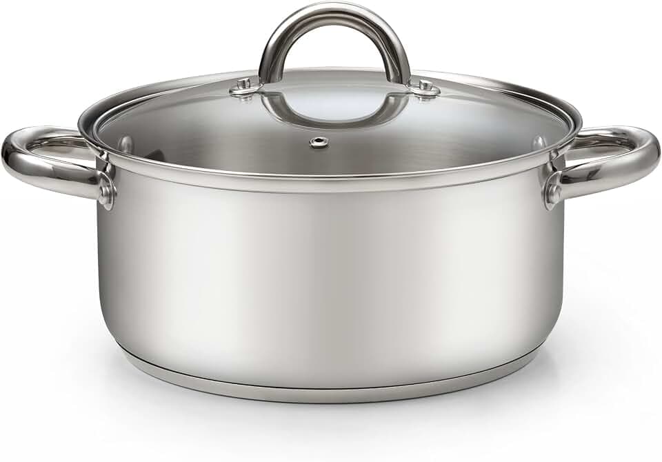 Cook N Home Basics 5.5 Quart Stainless Steel Stock Pot with Lid, Cooking Pot for Pasta, Soup, Sturdy Handle, Stockpot with Even Heating, Oven & Dishwasher Safe, Cookware for Canning, Boiling, Simmer