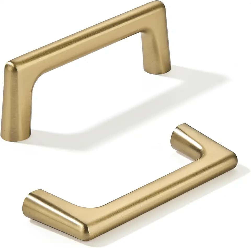 khtumeware 10 Pack Brushed Brass Cabinet Pulls 3.5 Inch(89mm) Hole Centers Satin Gold Kitchen Cabinet Hardware for Cupboard Drawer Handles Dresser Pulls