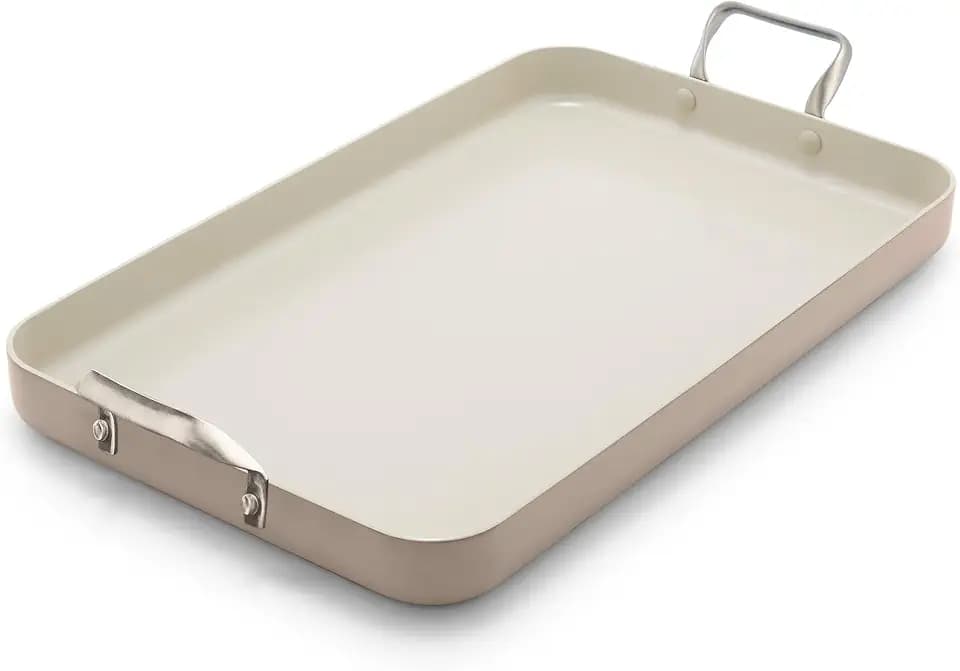 GreenPan 18" x 11" Ceramic Nonstick Double Burner Griddle Pan, Taupe
