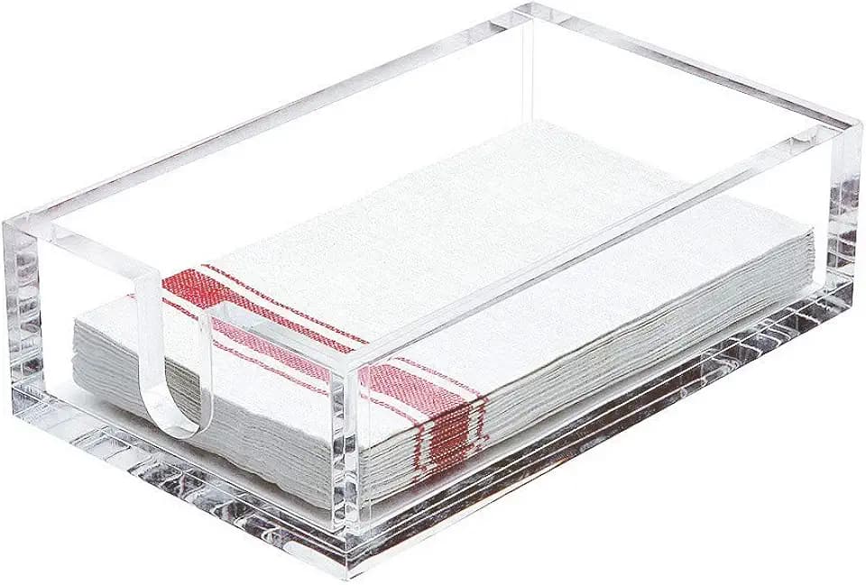 IEEK Acrylic Guest Towel Napkin Holder,Clear Bathroom Paper Hand Towels Storage Tray Modern Buffet Napkin Caddy,Fancy Flat Napkin Holders For Kitchen or Dining Room,9x5.5x2.5 Inch,Pack of 1