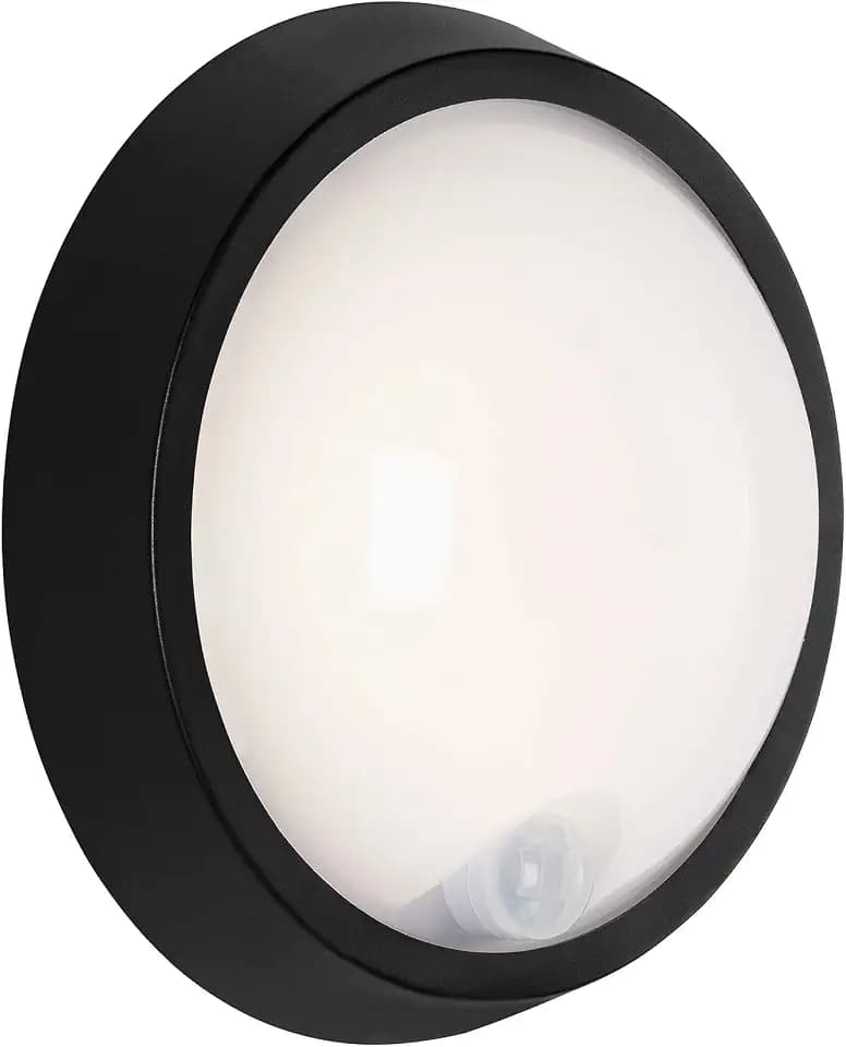 Briloner Leuchten LED Außenleuchte, Außenwandlampe Bewegungssensor, Außendeckenlampe inkl. Dämmerungssensor, Badlampe 12 Watt, 1.150 Lumen, 4.000 Kelvin, Weiß/Schwarz, Rund, Ø 17cm