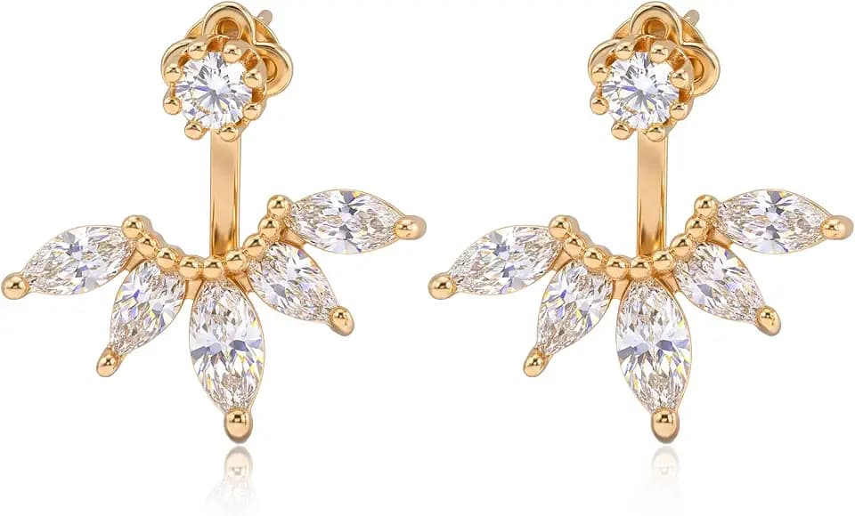 Yuanchu Front Back Stud Earrings for Women, Cubic Zirconia Gold Earrings