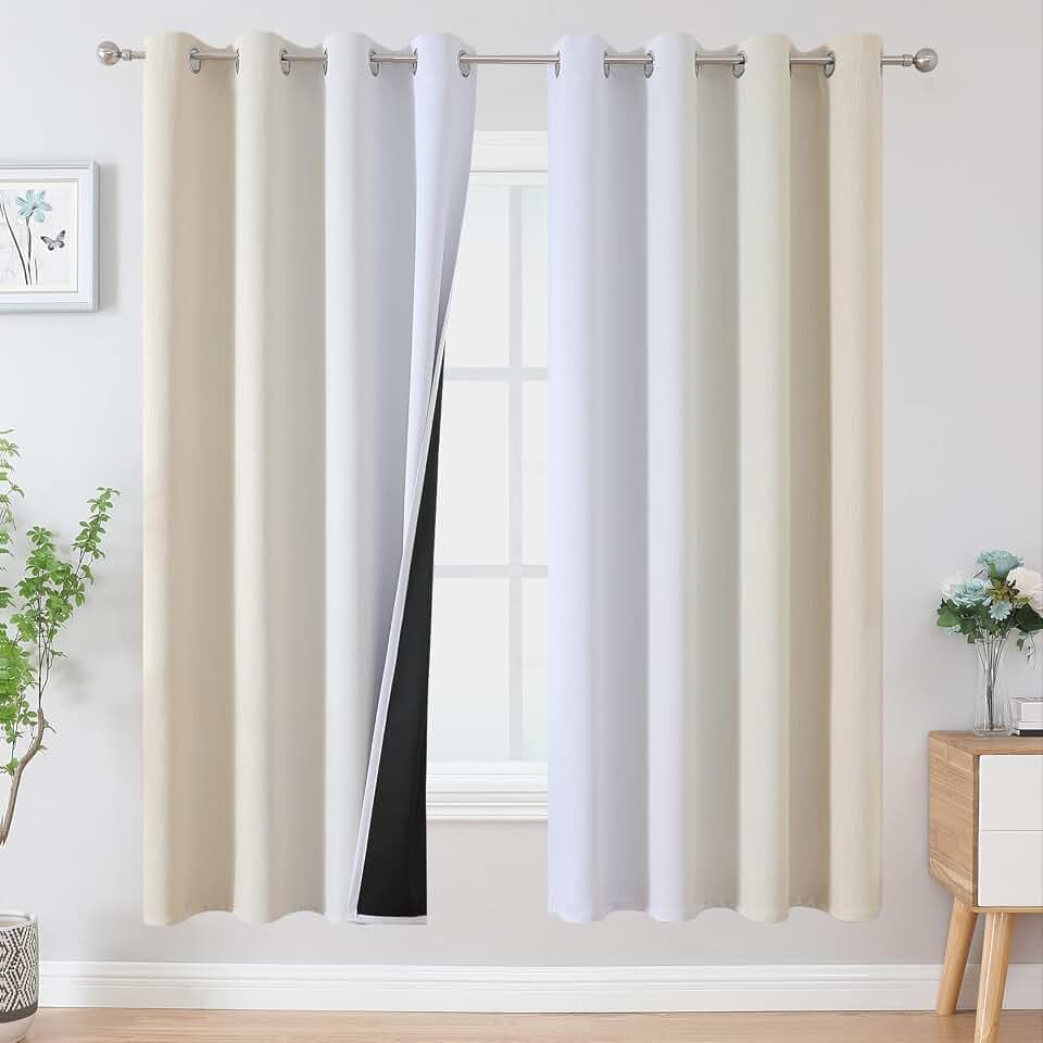 Beige and Greyish White Ombre Blackout Curtains Living Room 72 Inches Long