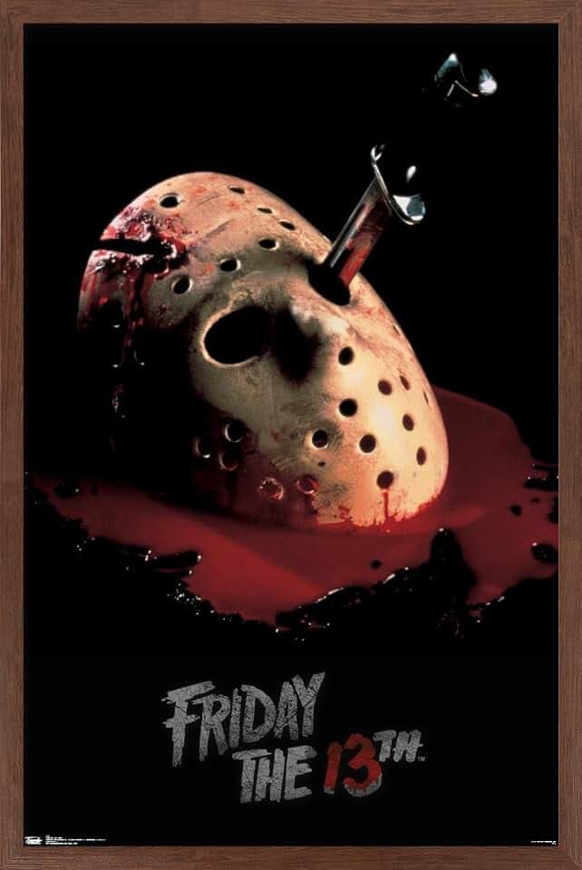 Trends International Friday The 13th - Bleeding Mask Wall Poster, 22.375" x 34", Mahogany Framed Version