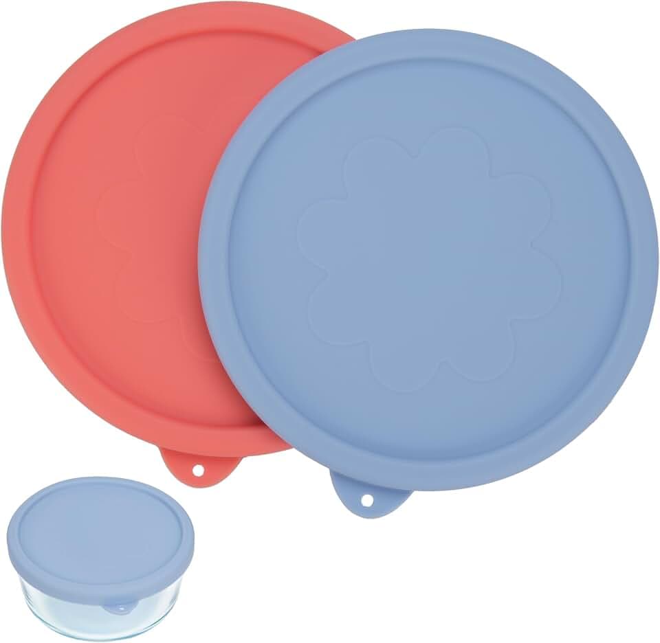 LUVCOSY 4 Cup Round Silicone Storage Cover Lids Replacement for Anchor Hocking and Pyrex 7201-PC Glass Bowls (Container not Included) 2 Pack Light Red & Purple