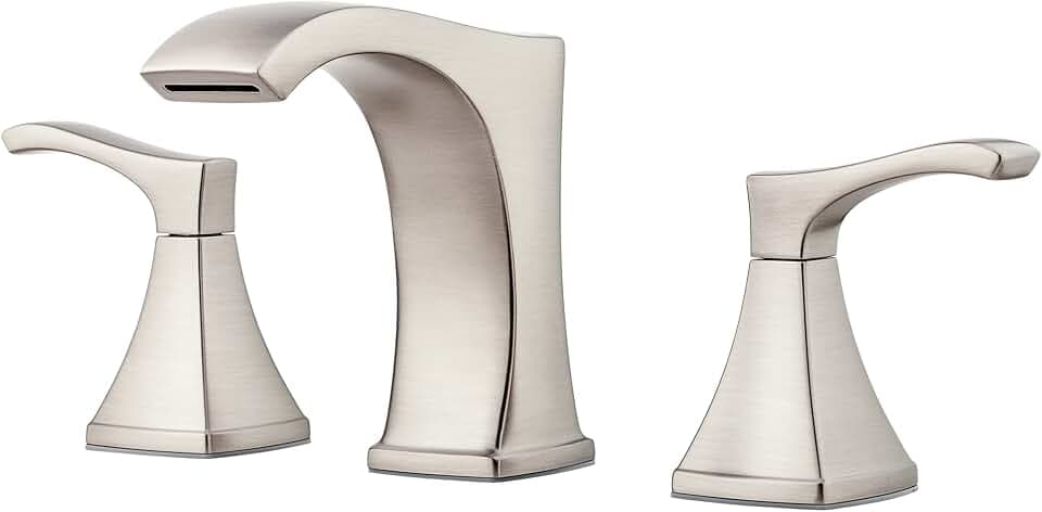 Pfister Venturi 8 in Widespread 3 Hole Bathroom Sink Faucet with Push & Seal Drain, Spot Defense Brushed Nickel Finish, 2 Handle Vanity Faucet for Sink LF049VNGS