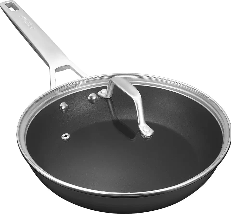 MsMk 12.5 Inch Nonstick Frying pan with Lid, Grey Large Cooking Pan Skillet