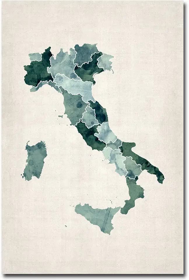 Trademark Fine Art Michael Tompsett Italy Watercolor Map Canvas Art, 16 by 24-Inch