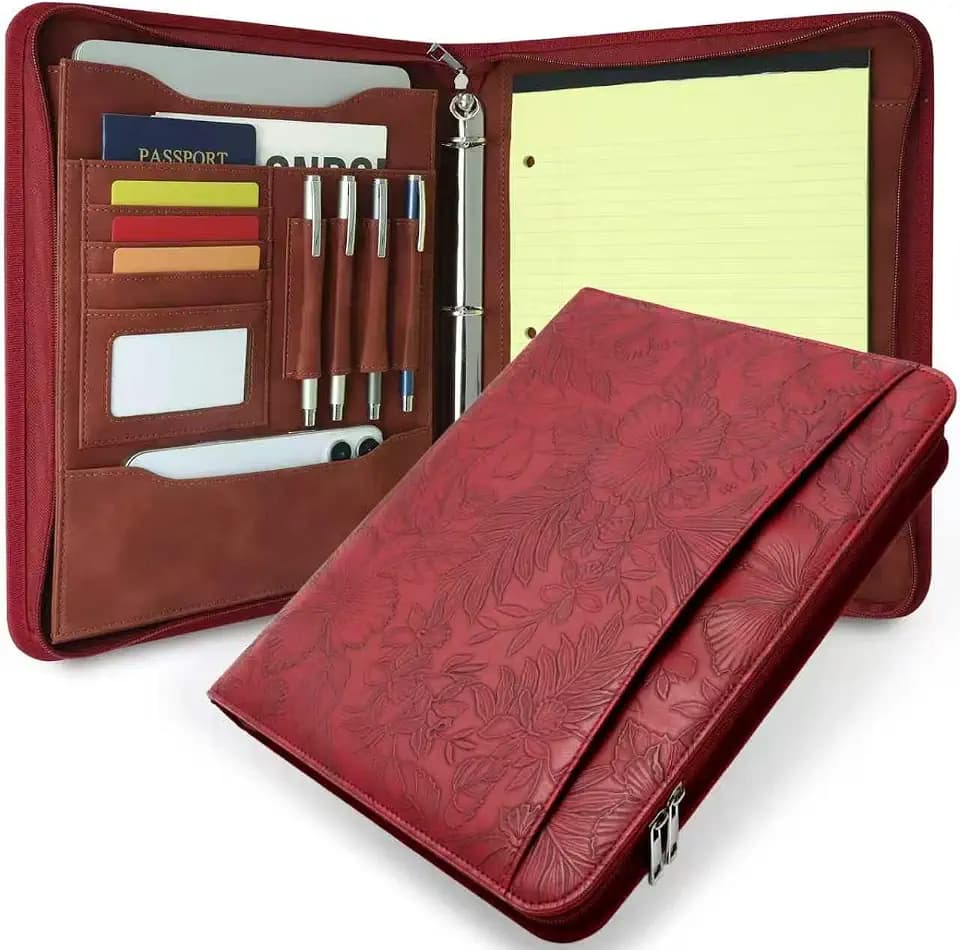 Zippered 3 Ring Portfolio Binder, Padfolio Organizer for Women
