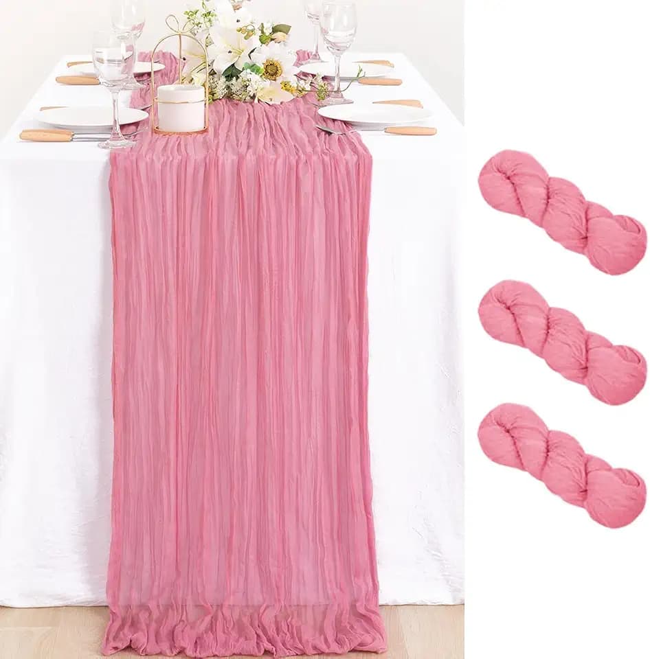 Cheesecloth Table Runner Mauve Pink Fall Wedding Table Runner 10ft, 3 Pack