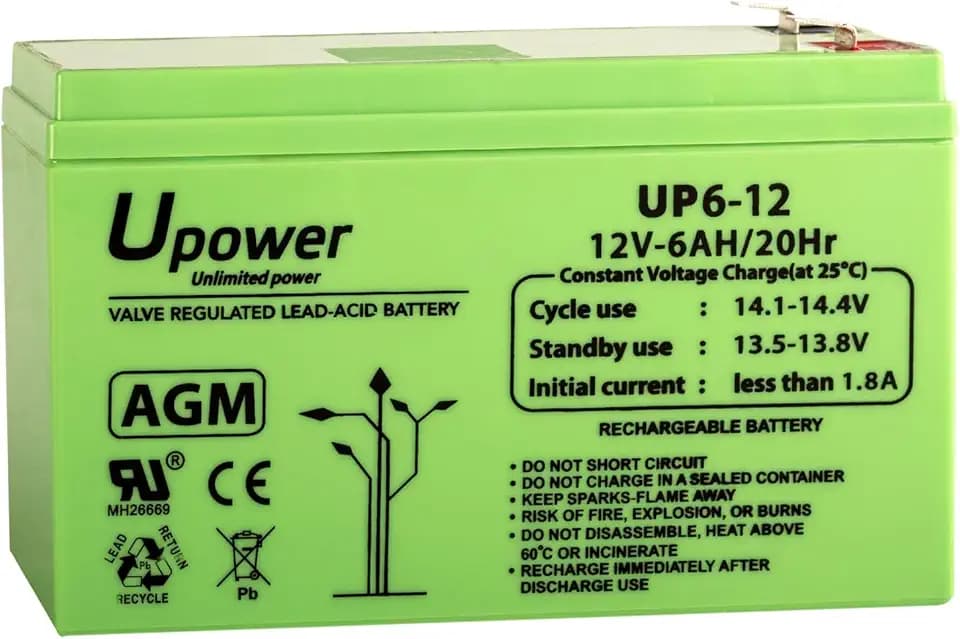 U-Power - Hermetische AGM-Blei-Säure-Batterie 6Ah 12V - Akkus Faston F1 4.8mm