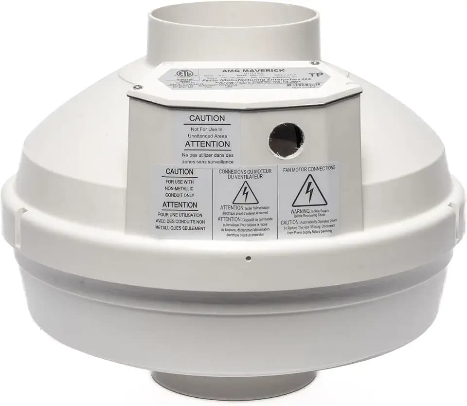 Festa AMG Maverick Radon Fan - Quiet and Energy Efficient 260 CFM Radon Mitigation System Inline Duct Fan - 4" Electric Inline - Made with Sturdy Glass Reinforced Poly-Resin – White
