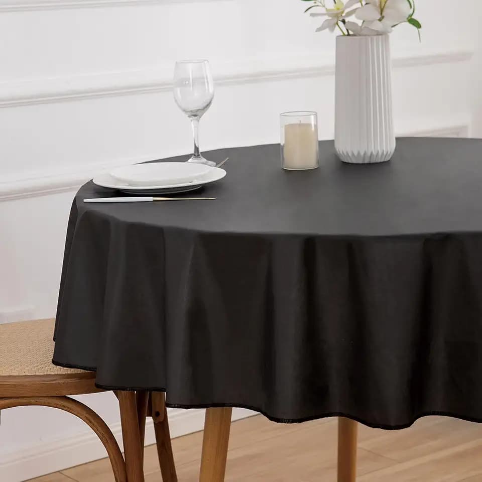 NLMUVW 60 Inch Round Vinyl Tablecloth with Flannel Backing, Black Small PVC Table Cloth 100% Waterproof Wipe Clean Table Cover for Dining Party Camping Outdoor
