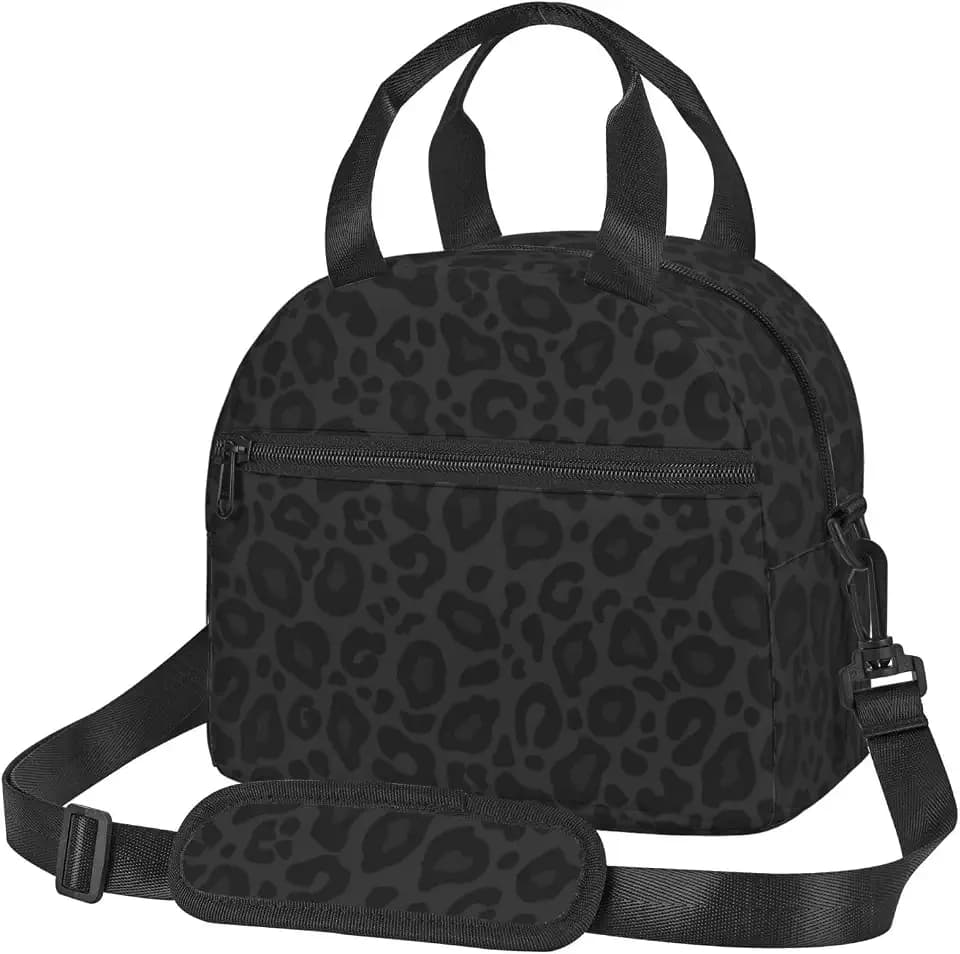 MOLAIGIN Black Grey cheetah Cool Leopard Insulated Lunch With Adjustable Shoulder Strap Bag Reusable Lunch Box Cooler Tote Bag For Men Women