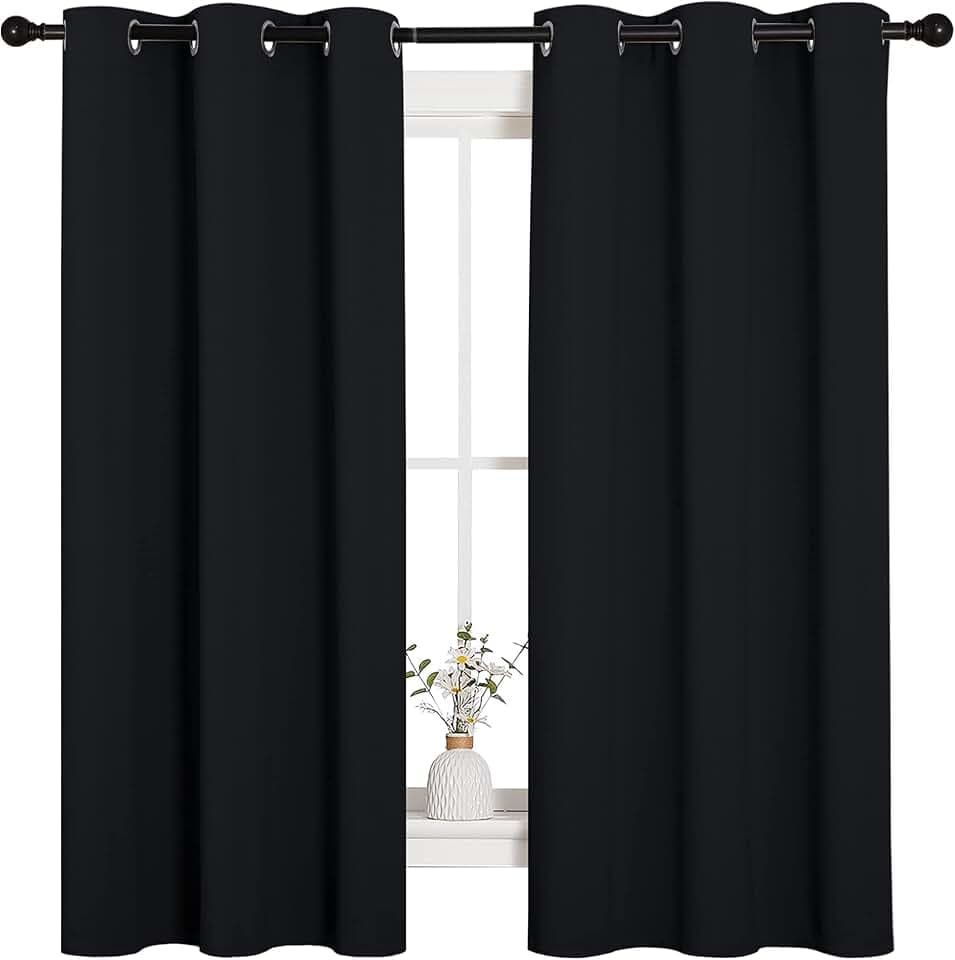 NICETOWN Black Blackout Curtains for Bedroom 42" Wide x 63" Long 2 Panels