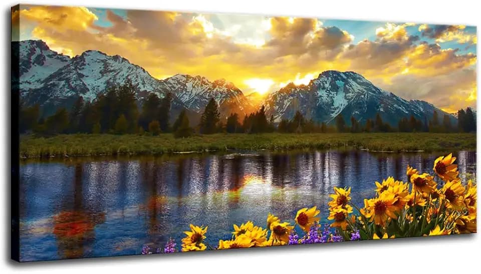 Grand Teton Large Wall Art Mountain National Park Lake Sunflower Pictures