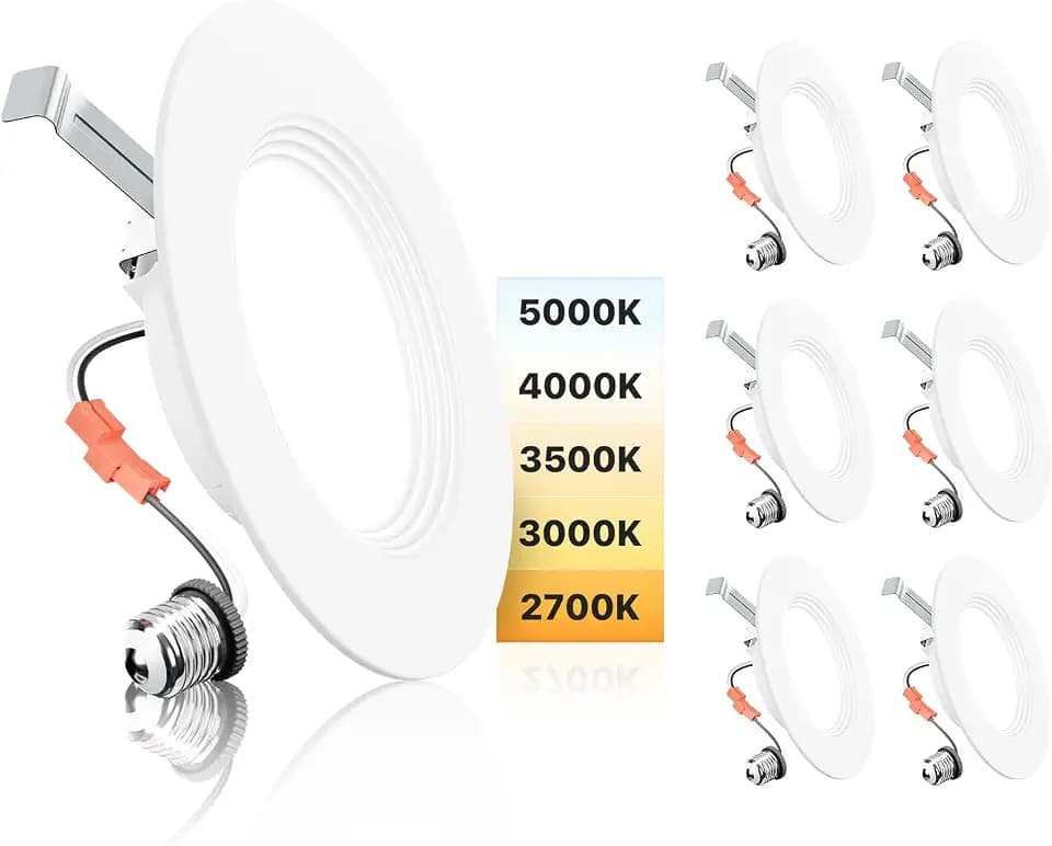Ensenior 5/6 Inch LED Recessed Can Lights, 5CCT, 9W, 1000LM, 6 Pack
