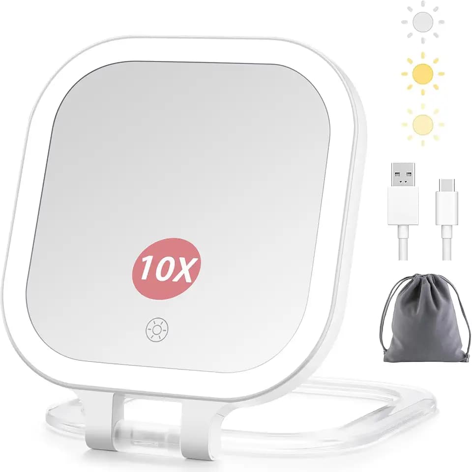 Travel Makeup Mirror with Lights & 1X/10X Magnifying Vanity Mirror 7"