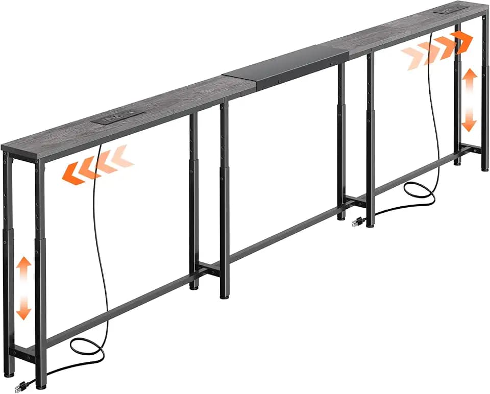 Huuger Narrow Console Table with Power Outlets & USB-C, Grey