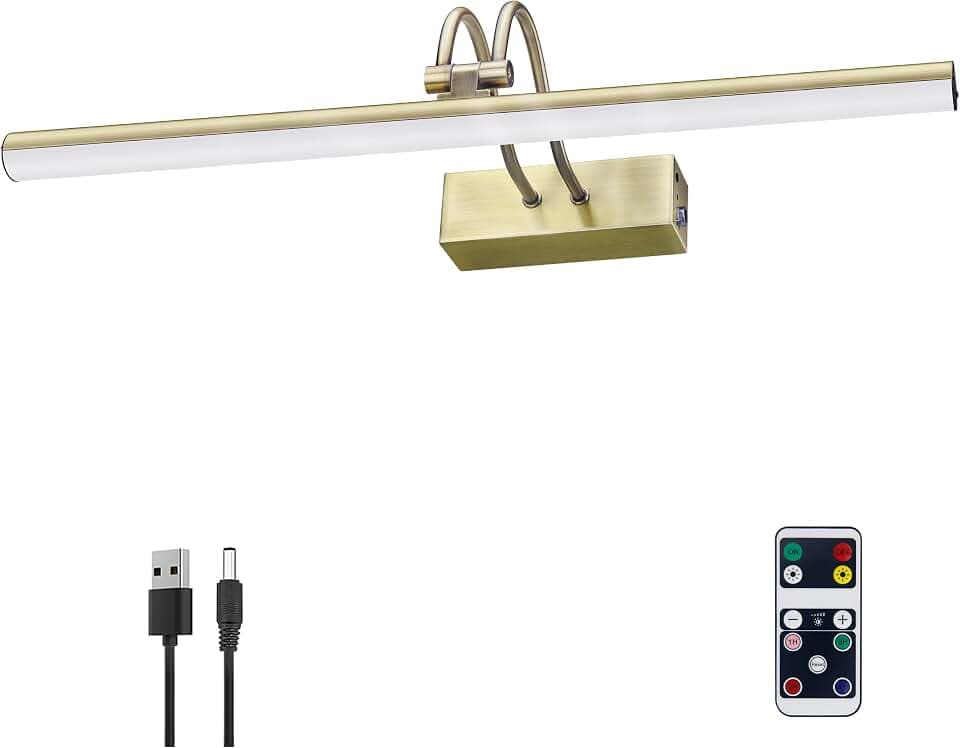 Picture Light,5000mAh Wireless Wall Light,16" Art Light,Antique Brass