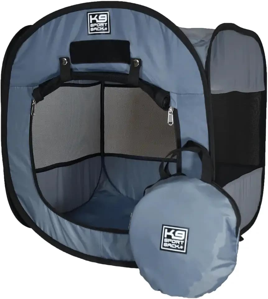 K9 Sport Sack K9 Kennel Portable Pop-Up Tent, Grey - Small (20" L x 20" W x 20" H) - for Indoor & Outdoor Use + Travel - Includes Carry Bag & Four Stakes