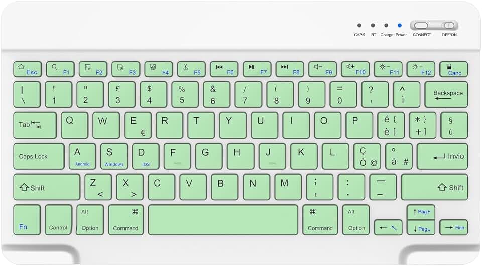 KARFUN Kabellose Bluetooth-Tastatur, wiederaufladbar, ultradünn, für iPad/Samsung/Android/Windows, QWERTY-Tastatur Italienisch Bluetooth für iPad und Universalgeräte