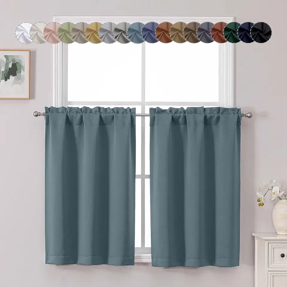 Chyhomenyc Stone Blue Short Blackout Curtains 36 Inch Length, 2 PCS
