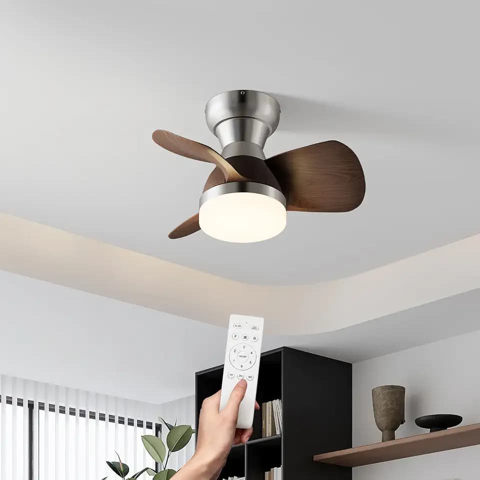 20 Inchsand Silver Small Ceiling Fan with Lights is Remotely Controllable. The 3 ABS Blades The LED Ceiling Fan 6-speed adjustable fan speed and is Suitable for Bedrooms, Living Rooms