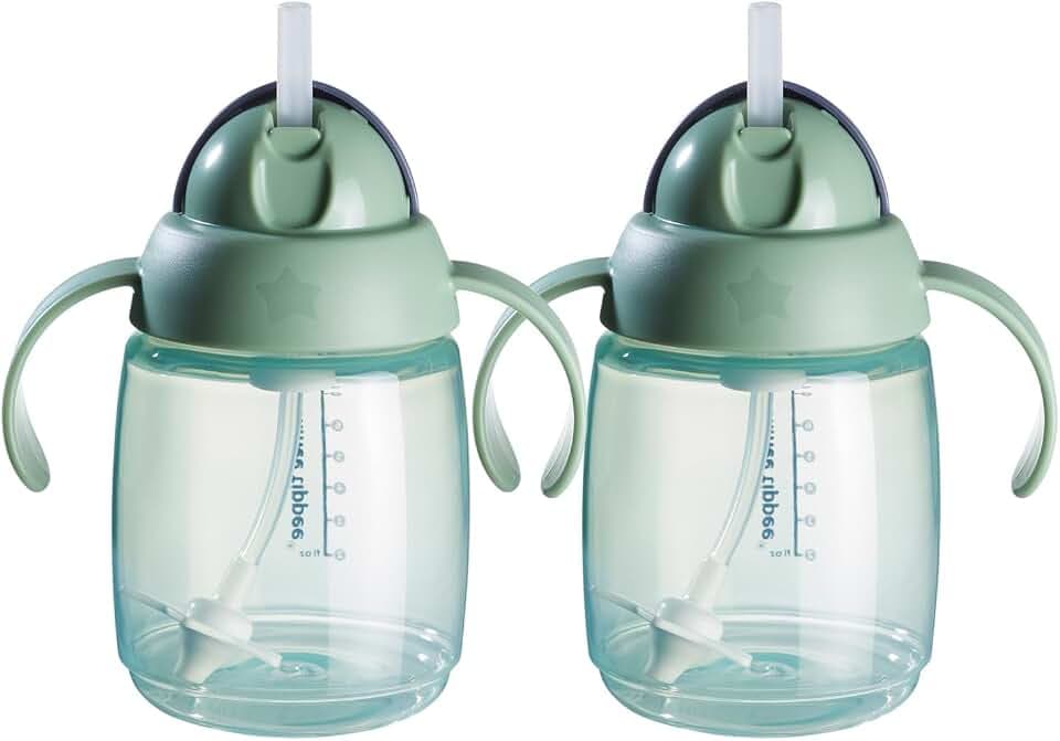 Tommee Tippee Starter Weighted Straw Baby & Toddler 10oz Sippy Cup for 6 Months+, with Silicone Weighted Straw and Easy-Hold Handles, BPA Free, Green, Pack of 2