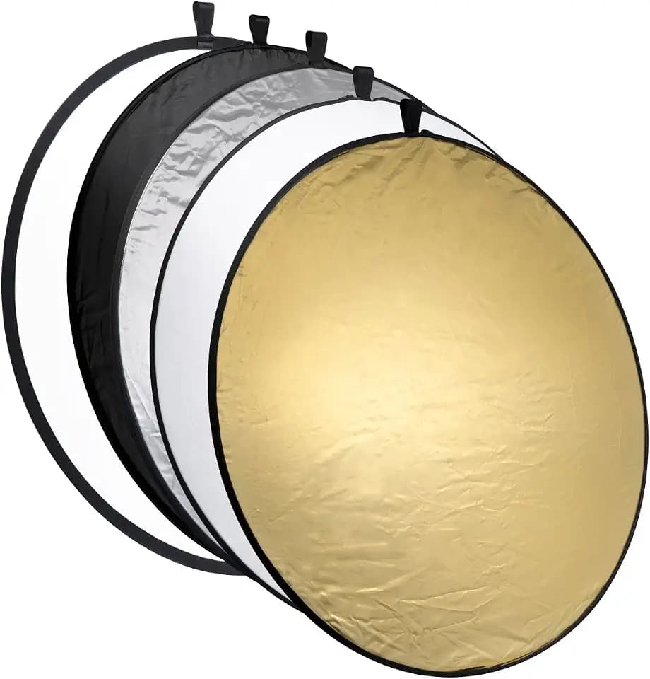 Mantona Faltreflektor (Diffusor) 5 in 1 (110 cm Durchmesser) gold, silber, schwarz, weiß