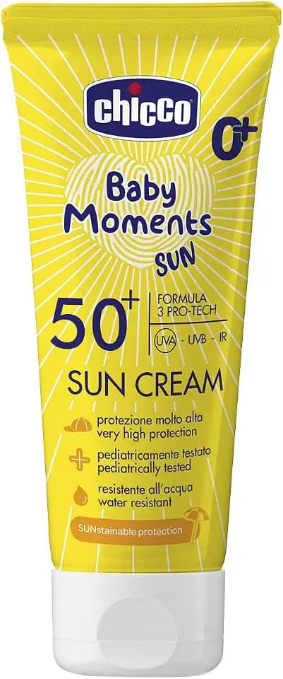 Chicco Sonnencreme SPF 50+ für Kinder, wasserfest, ausgezeichneter Schutz gegen UVA, UVB und Infrarot, 0 Monate +, 75 ml