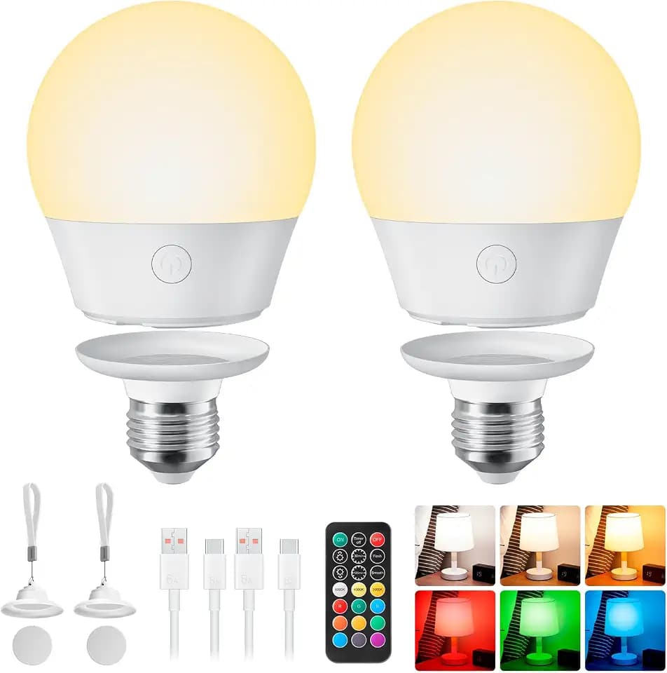 Brightown E26 Rechargeable Light Bulb with Remote and Timer