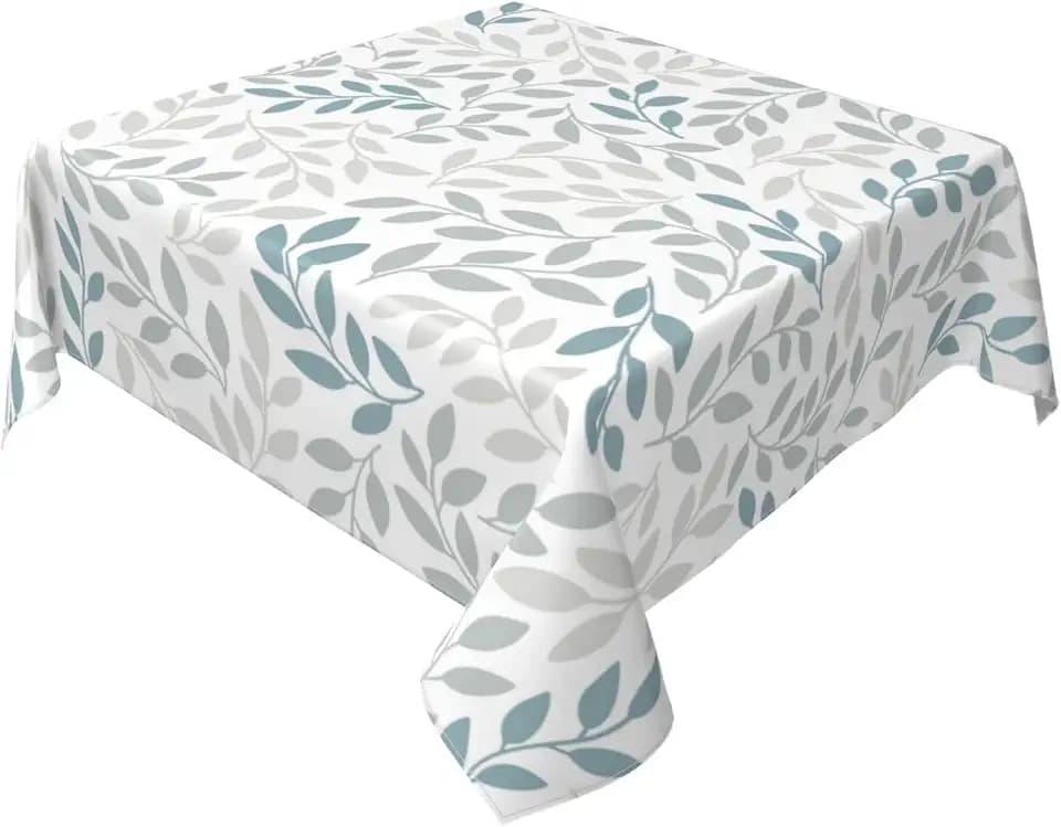 BETGINY Grey Teal Leaf Tablecloth Square 54x54 Inch Rustic Spring Summer Watercolor Leaves Table Cloth Waterproof Fabric Farmhouse Decorations for Home Kitchen Dining