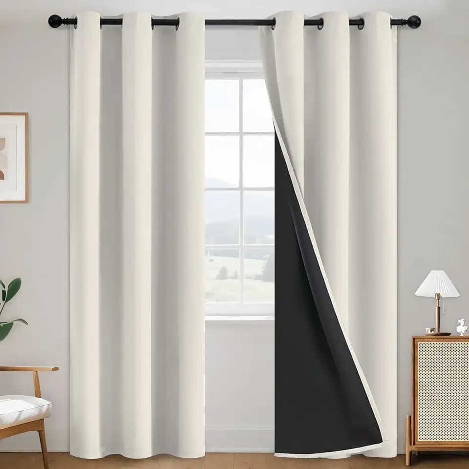 SimpleHome Cream 100% Blackout Curtains Room Darkening Living Room 84 Inch