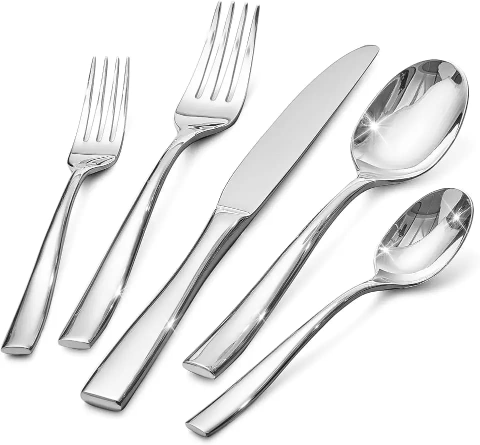 KINGSTONE Flatware Set for 8, 40-Piece Stainless Steel Utensil Set with Forks, Knives, Spoons, Dishwasher Safe Silverware Set for Home, Wedding, Kitchen and Daily Life Rust-proof