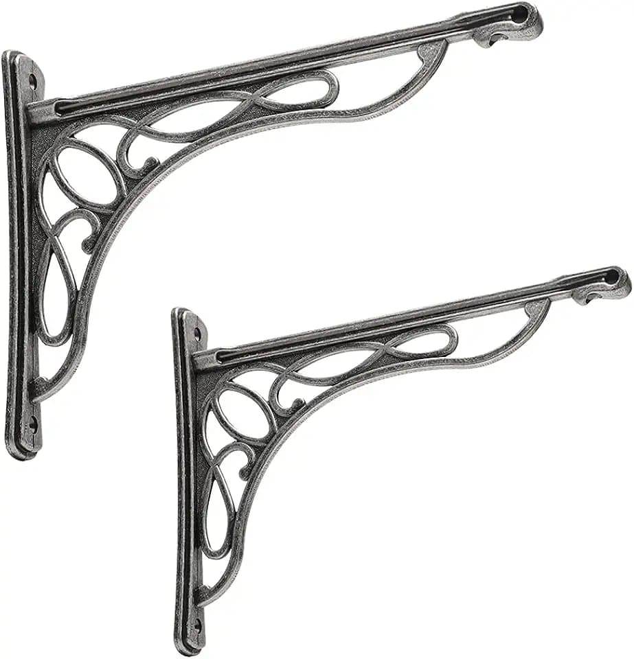 European Bracket Shelf Brackets Cast Iron Metal Corbels 9.5" X 7.5" Inch Vine Wall 2 Pack (Silver Old)