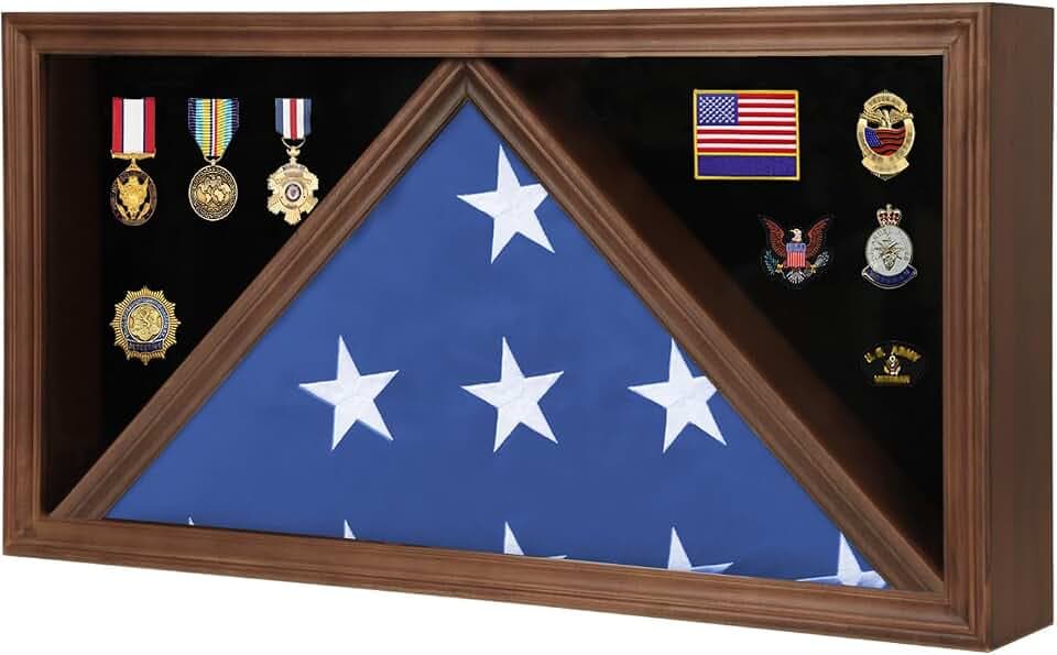 Burial Flag Display Case for 5' X 9.5' flag Walnut Rectangle