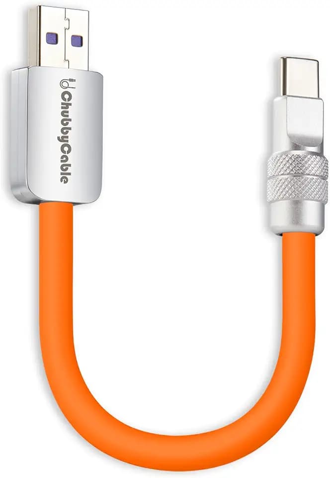 chubbycable Short USB A to C Cable 120W Charging Cable, Orange, 10 inch