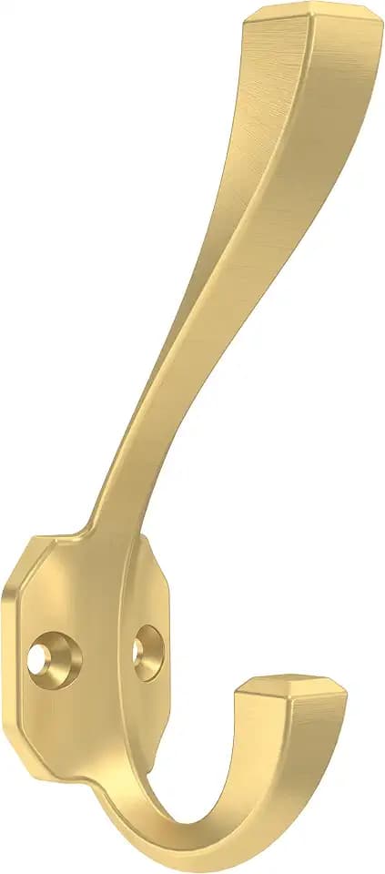 Franklin Brass Napier (4-Pack) Coat and Hat Wall Hooks Double Hooks for Hanging Modern Gold Wall Mount Hanger Backpack, Purse, Bag, Towel Organization Decorative Wall Hooks B47254K-117-C