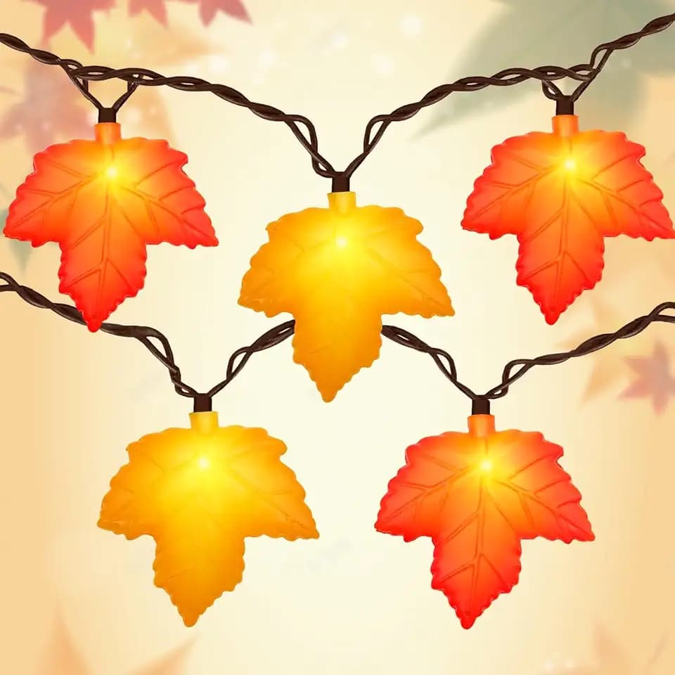 Fall Decor - LED Fall String Lights Orange Yellow Leaf Lights, 8.5Ft 3D Leaf String Lights Plug in with 10 LED Bulbs for Indoor Outdoor Home Harvest Party Autumn & Thanksgiving Decorations, 0.07W