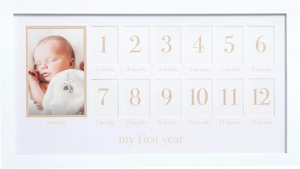 Pearhead My First Year Baby Photo Frame, White with Beige Mat