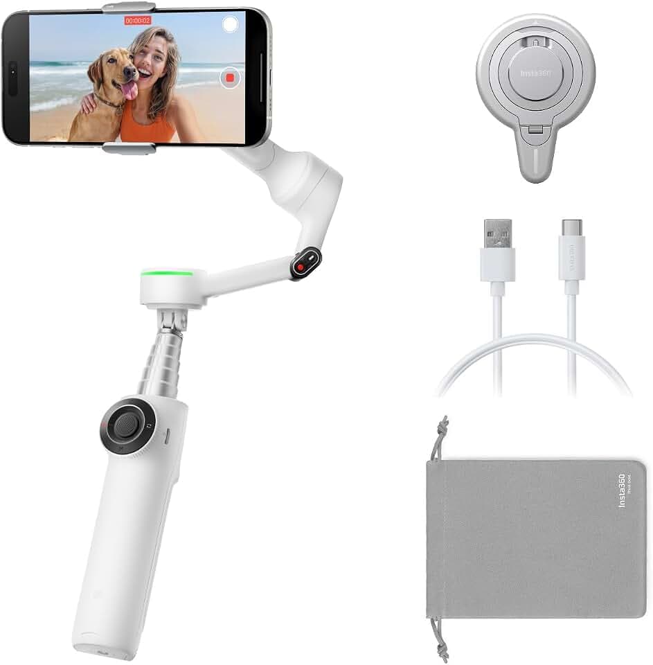 Insta360 Flow 2 Pro Magnetic Mount Bundle Weiß, tragbarer AI-Gimbal-Stabilisator für iPhones