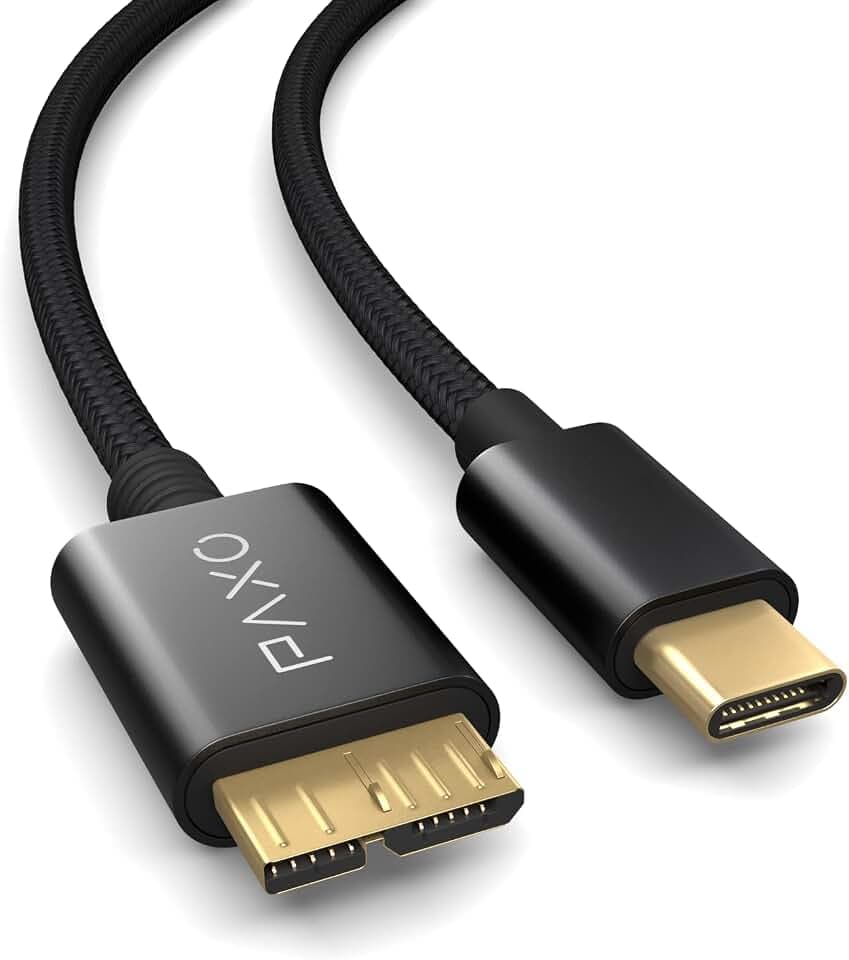PAXO 0,3m Festplattenkabel 10Gbit/s USB C-MICRO USB3.2 Gen2, USB HDD Kabel, Datenkabel, Ladekabel schwarz, USB C Stecker auf Micro B Stecker