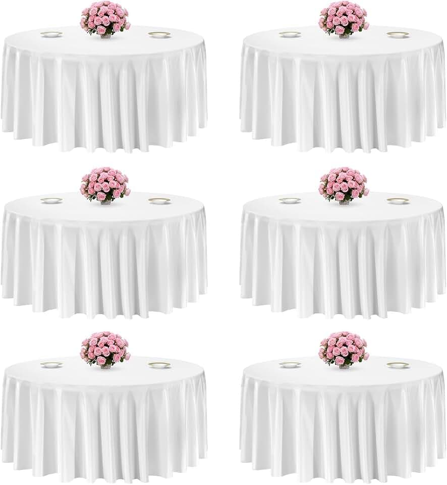 VEVOR White Round Tablecloths 6 Pack, 132 Inches in Diameter, Stain- & Wrinkle- Resistant, Machine Washable Table Clothes, Polyester Fabric Table Covers for Wedding, Party, Banquet, Formal Events