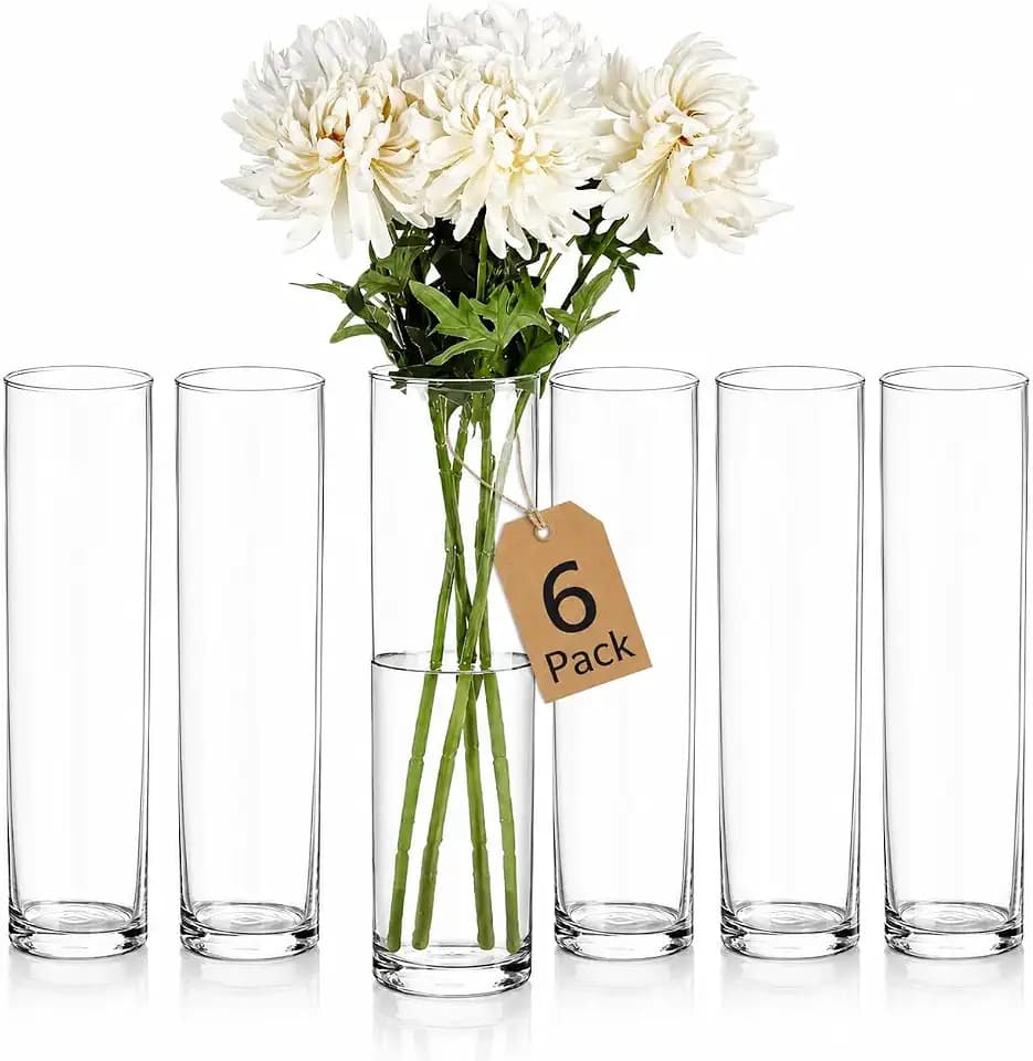 Cylinder Glass Vase, 6 Pack 20" Clear Cylinder Vases, Cylinder vase for Wedding Centerpiece, 4" Diameter Opening.