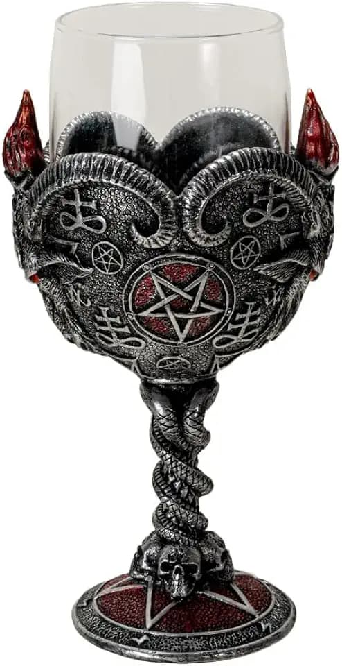 Pacific Giftware Gothic Goat Baphomet Wine Goblet Black and Red Decorative Glass Chalice with Pentagram Snakes Skulls Polyresin Home Decor 7.5" H 5 Fl oz