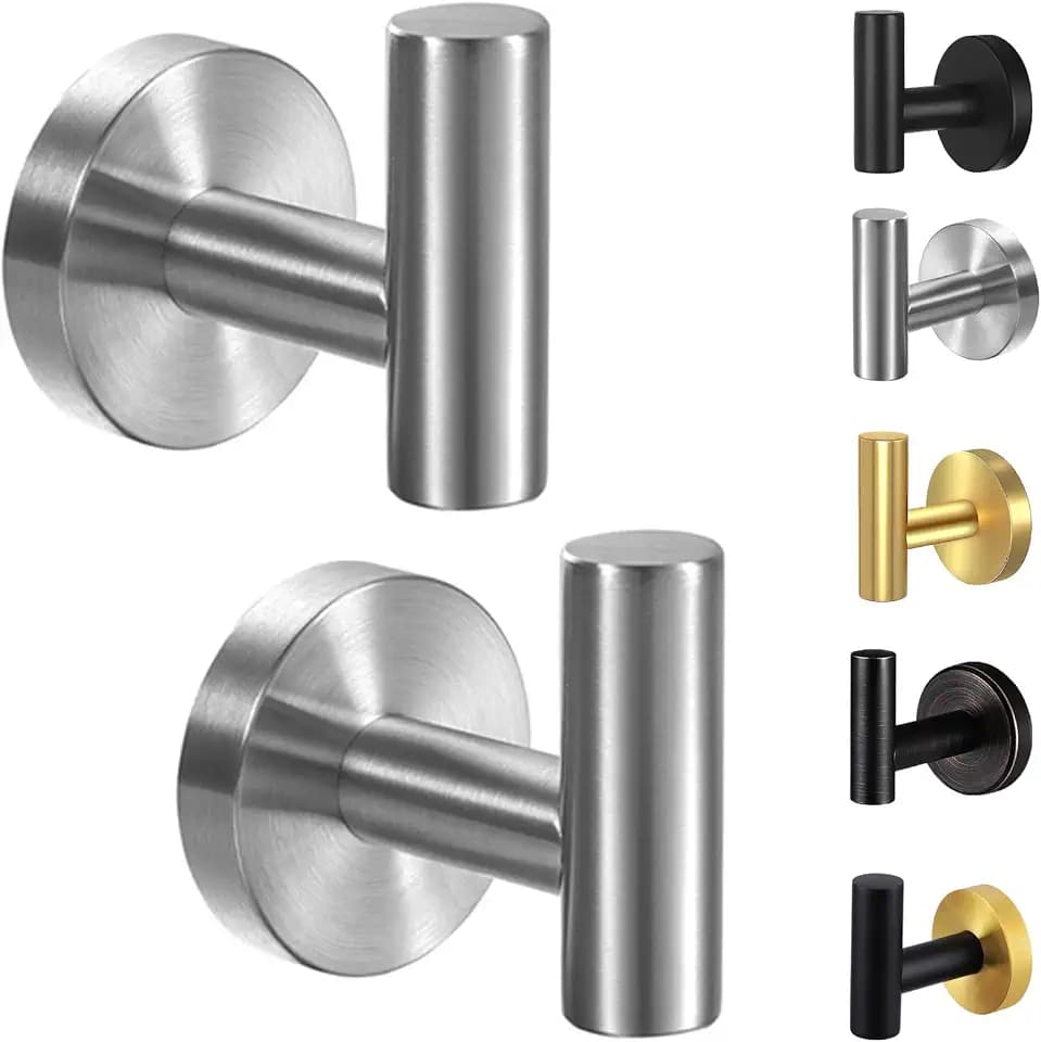 Kruodop Towel Hooks for Bathroom,2 Packs Wall Mount Towel Holder, Matte Wall Robe Hook,Stainless Steel Heavy Duty Door Hanger Towel Hook for Kitchen, Bedroom,Hotel,Pool,Coats, Silver